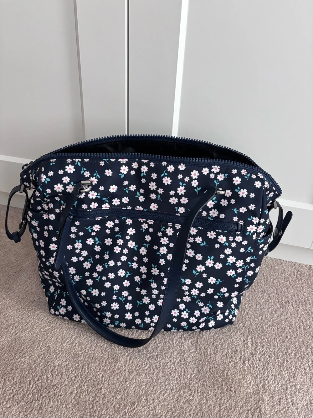 Kate Spade Navy Floral Tote Bag with Pink and White Flowers
